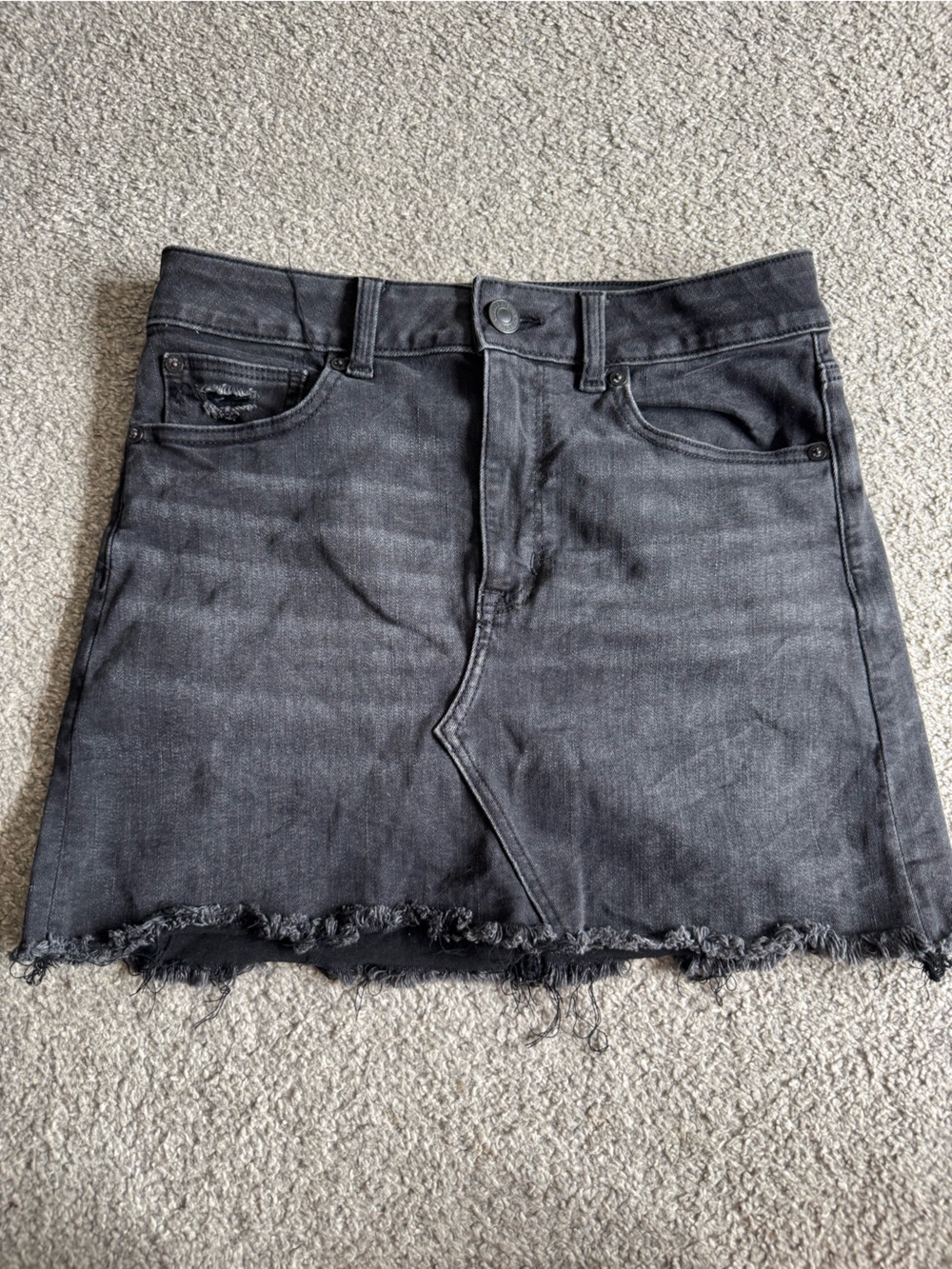American Eagle Outfitters Black Frayed Denim A-Line Skirt